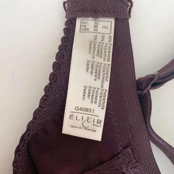 Elixir Nude Tan Plum Purple Sheer Floral Lingerie Bra Women's Size 32DD - Picture 7 of 9